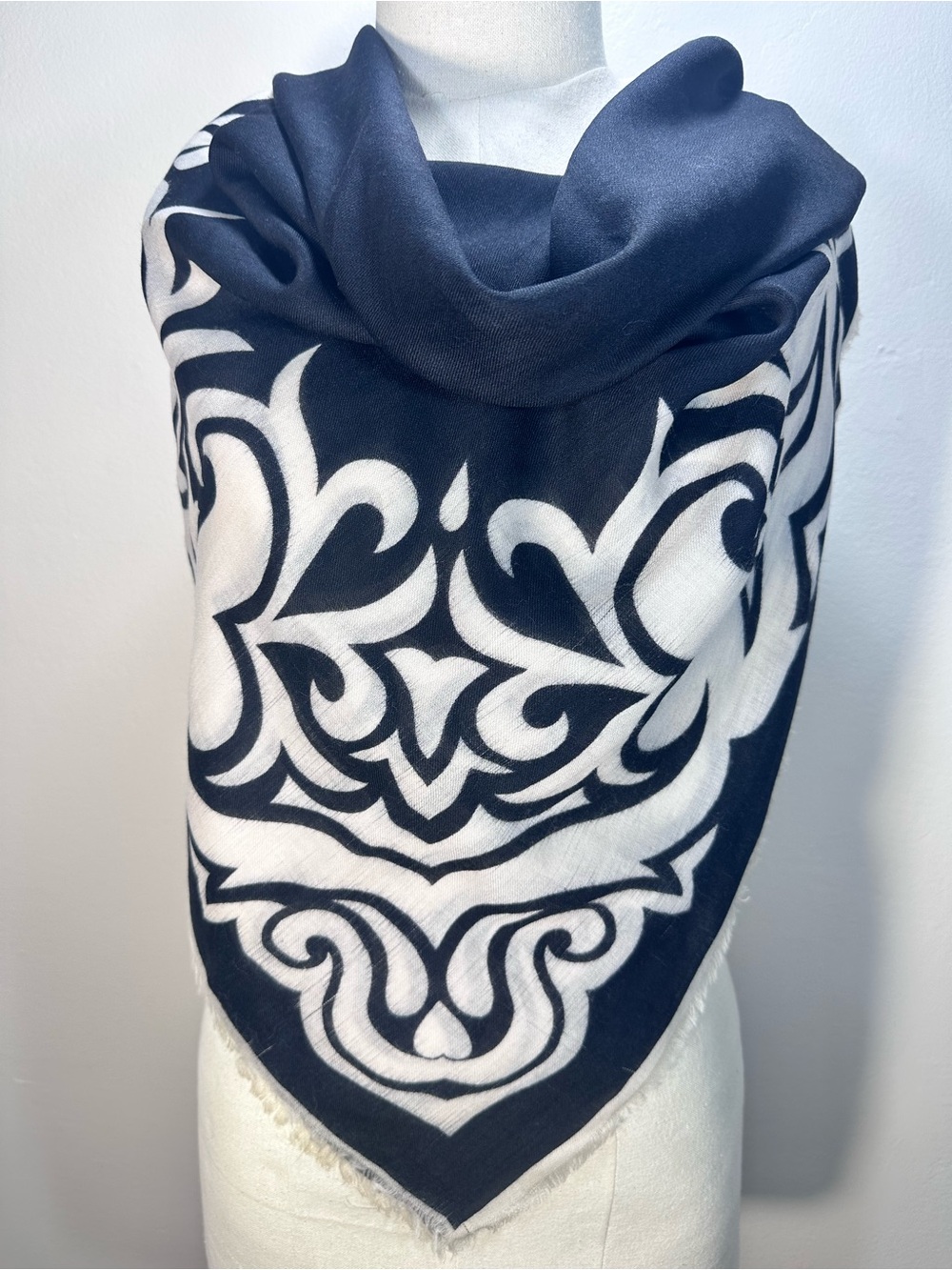 Graphic Wool 92” x 48” Black and White Square Scarf